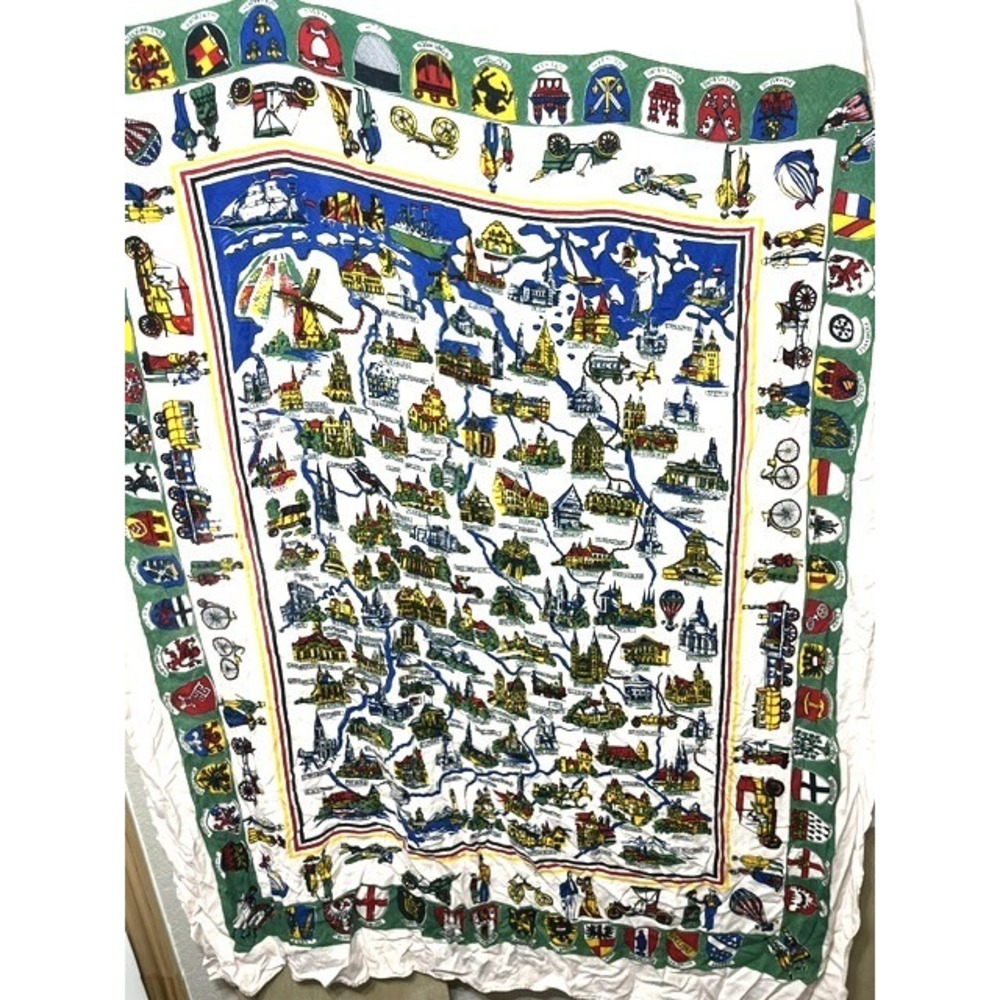 Vintage READ West Germany Pictorial Map Tablecloth 42" x 58"